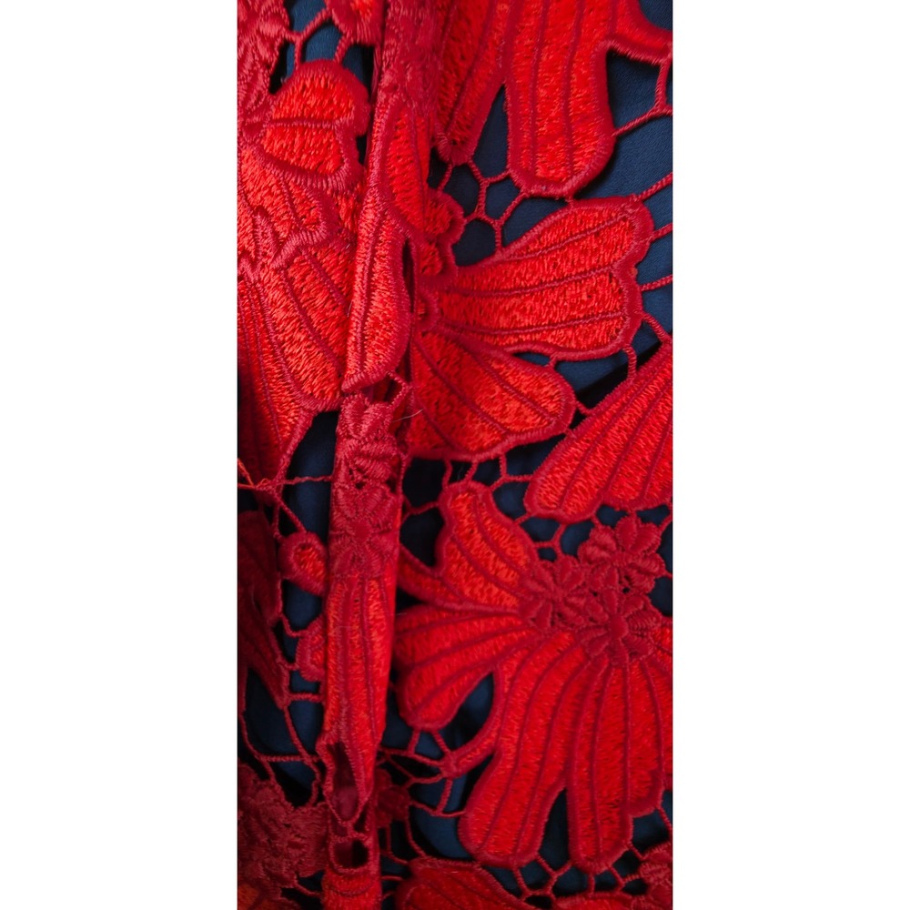 Tory Burch Dress Women 6 Red Guipure Lace Bell Sleeve Mini Floral - Picture 11 of 12